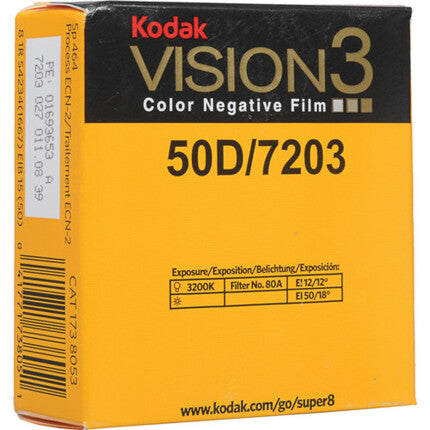 Kodak VISION3 50D Color Negative Film 5203/7203 - Super 8mm 50 ft. Cartridge